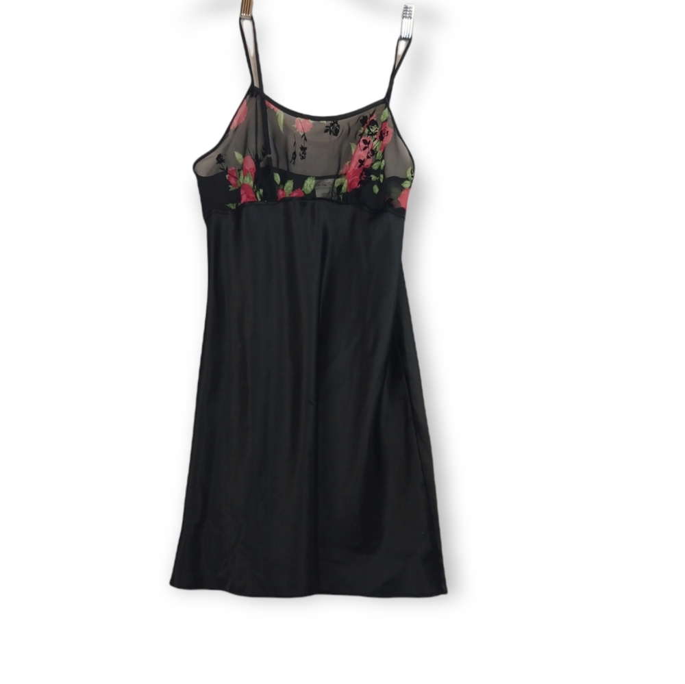 Ladies spaghetti Strap Secret Treasures Rose See through Top Blouse Black Medium